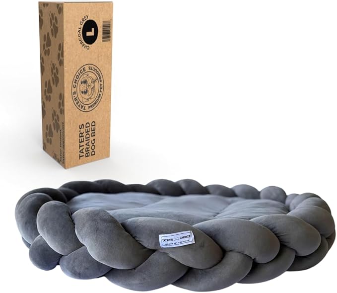 Tater's Choice 40" Dog Bed - Premium Braided Dog Bed - Luxurious and Durable Pet Beds with Plush Polyester Filling, Non-Slip Base, and Stylish Design, Washable Mattress, Charcoal Grey, 40 inch Large - PAWPICO