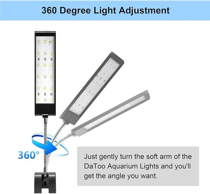 Aquarium Light Small LED Clip Light for Fish Tank 10W, 1 Yr Warranty DaToo