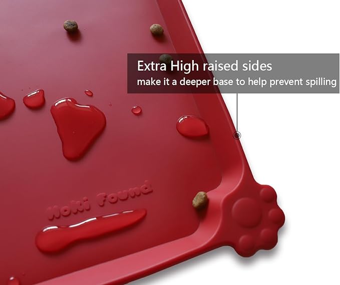 Hoki Found X-Large Silicone Pet Food Mats Tray - Non Slip Pet Dog Cat Bowl Mats Placemat - Dog Pet Cat Feeding Mat - Waterproof Dog Cat Food Mats -Pet Water Mats for Carpet - Classic Red - PAWPICO