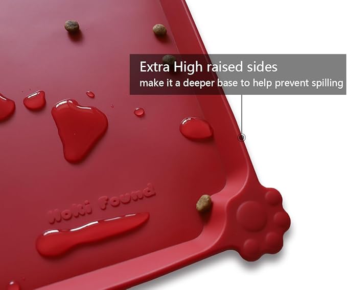 Hoki Found Large Silicone Pet Food Mats Tray - Non Slip Pet Dog Cat Bowl Mats Placemat - Dog Pet Cat Feeding Mat - Waterproof Dog Cat Food Mats -Pet Water Mats for Carpet -Classic Red - PAWPICO