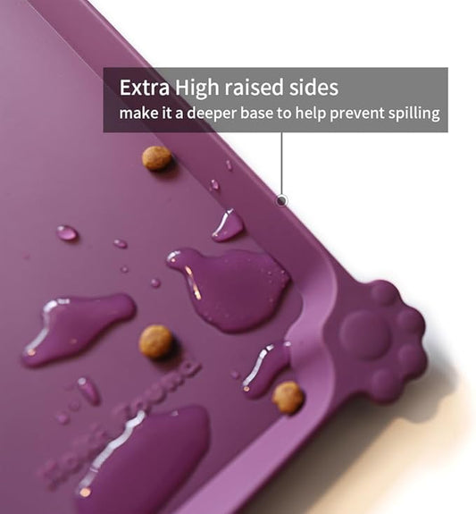 Hoki Found L Silicone Pet Food Mats Tray - Non Slip Pet Dog Cat Bowl Mats Placemat - Dog Pet Cat Feeding Mat - Waterproof Dog Cat Food Mats -Pet Water Mats for Carpet - Eggplant - PAWPICO