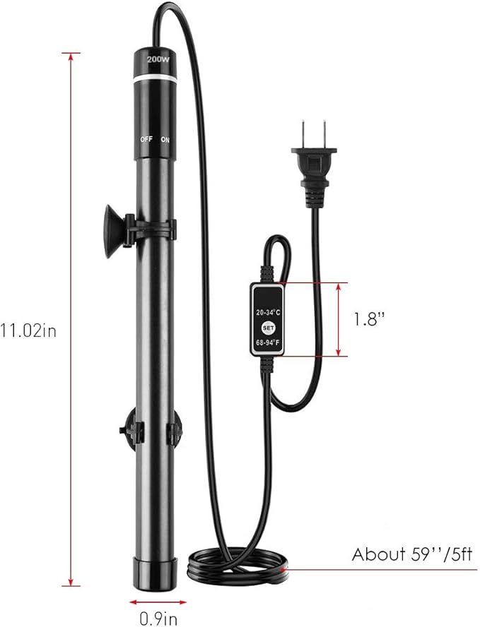 MQ Titanium Alloy 200W Aquarium Heater for Salt and Fresh Water, Digital LED Display Submersible Heater with External Thermostat Controller, for Fish Tank 25-40Gallon MQ