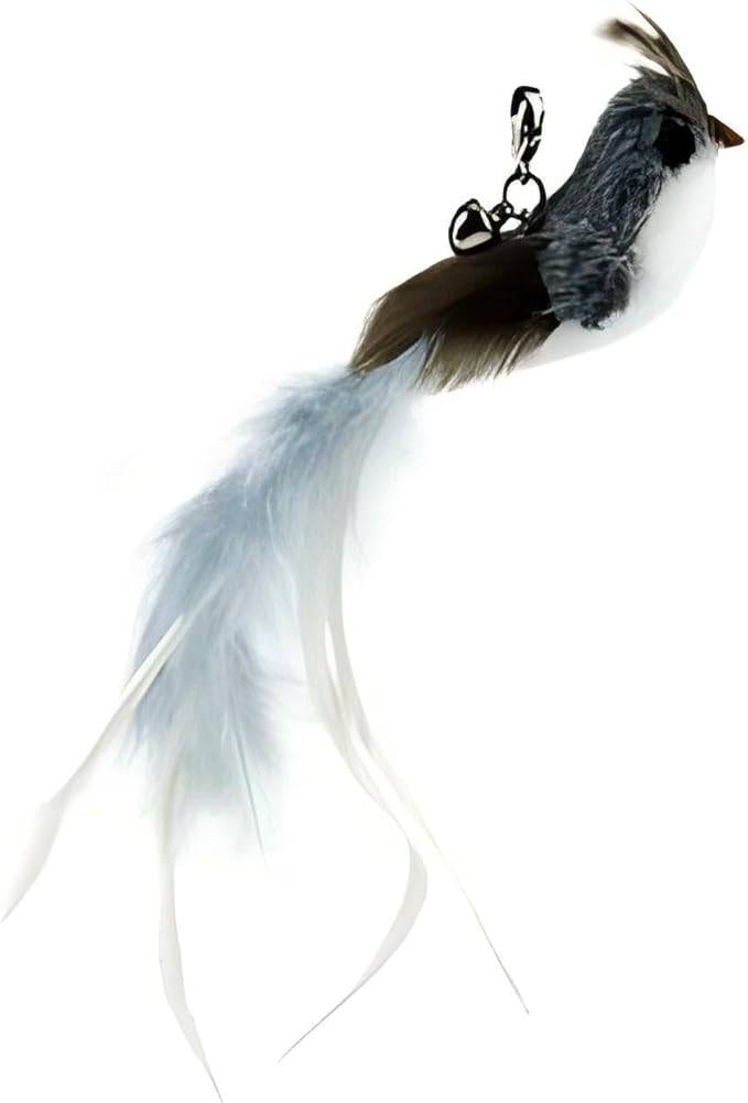 Deluxe Bird Replacement Heads for Cat Toys - Set of 5 - Realistic Feather Designs Including Blue Floral, Two-Tone, Traditional, Black & White, Green Hummingbird - Easy Clip-On - PAWPICO