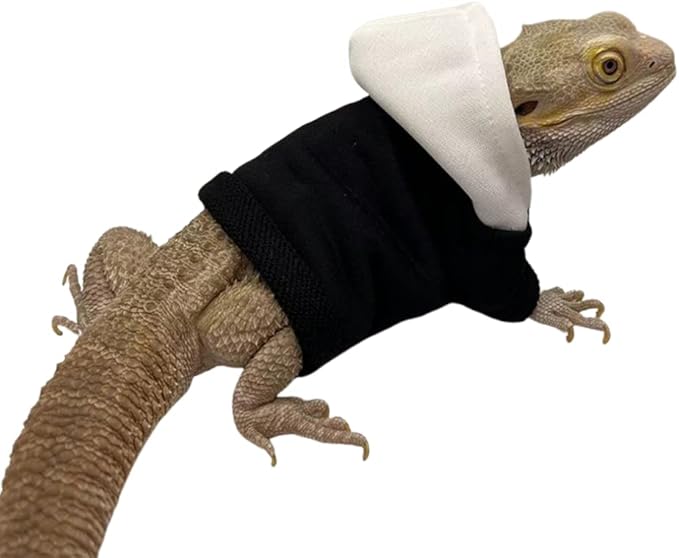 Bearded Dragons Hoodie - Handmade Adjustable Cotton Sweater Reptile Jacket Shirt for Skin Protection Small Animal Costume Apparel for Lizard Bearded Dragon Crested Gecko Chameleon (L, Black) WCDJOMOP
