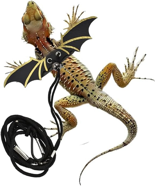 Bearded Dragon Leash - 3 Sizes Pack Reptile Outing Leather Wing Harness for Bearded Dragon Lizard Reptiles (Gold) HOKABLE