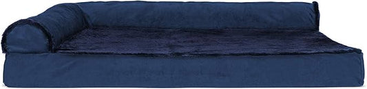 Furhaven Orthopedic Dog Bed for Large Dogs w/ Removable Bolsters & Washable Cover, For Dogs Up to 95 lbs - Plush & Velvet L Shaped Chaise - Deep Sapphire, Jumbo/XL - PAWPICO