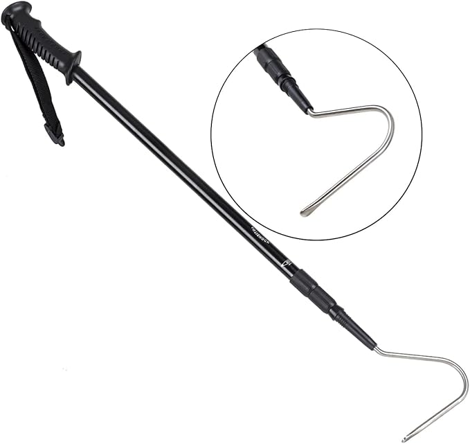 REPTI ZOO 57" Snake Catcher Professional Stainless Steel Retractable Snake Hook Reptile Catcher Stick Rattlesnake Grabber Pick-up Snake Pole Handling Tool (Snake Hook) REPTIZOO