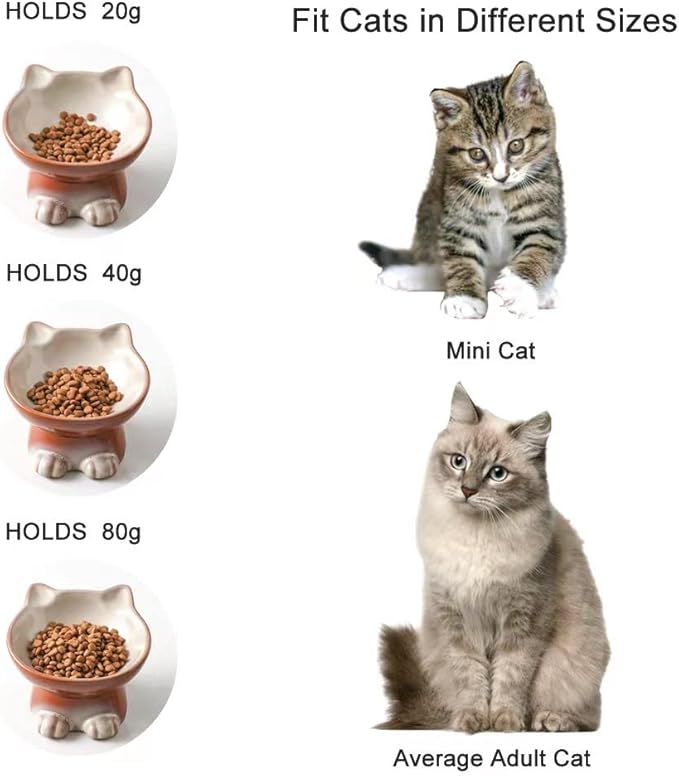 Nihow Elevated Cat/Dog Bowls: 5 Inch Ceramic Raised Cat Food & Water Bowl Set for Protecting Pet's Spine - Feeding & Watering Supplies for Pets - Elegant Brown (4.5 OZ /1 PC) - PAWPICO