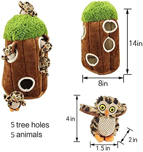 Dog Toy Tree with Hide and Seek Plush Toys, Owl Dog Toy, Dog Squeaky Toy, Puzzle Toy for Small and Medium Size Dogs, Dog Toy with Squeaker, Multipack Dog Toy (Tree with Owls, Large) - PAWPICO
