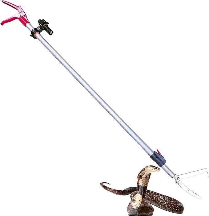 87'' Telescopic Snake Tongs, Aircraft-Grade Aluminum Alloy Reptile Grabber Rattle Snake Catcher Wide Jaw Handling Tool with Lock for Hunting Game Finders PAWPICO