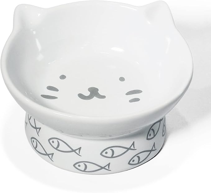 Kaiikai’s Elevated Cat Bowls and Dog Food Bowls 13 oz Ceramic Water Dog Bowls Medium and Small Sized Dog 5 Inch Tilted Cat Water Bowl Raised Cat Food Bowls Dog and Cat Supplies Small Cat Face Bowl - PAWPICO