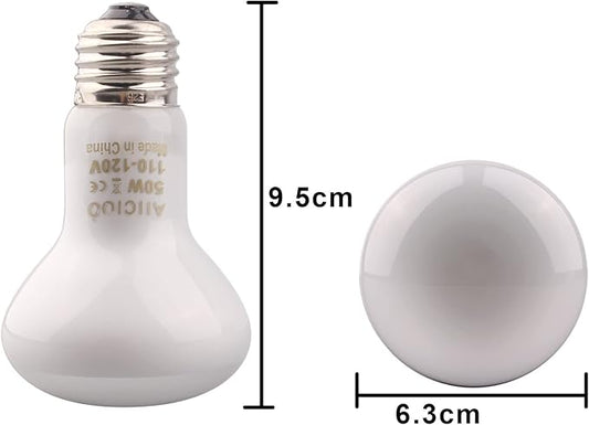 Aiicioo Reptile Basking Light Bulb - 50W Reptile Heat Lamp 2 Pack UVA Daylight Amphibians Basking Bulb for Bearded Dragon Turtle Hermit Crab Gecko Lizard Daylight AIICIOO