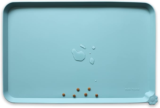 Hoki Found L Silicone Pet Food Mats Tray - Non Slip Pet Dog Cat Bowl Mats Placemat - Dog Pet Cat Feeding Mat - Waterproof Dog Cat Food Mats -Pet Water Mats for Carpet -Light Turquoise - PAWPICO