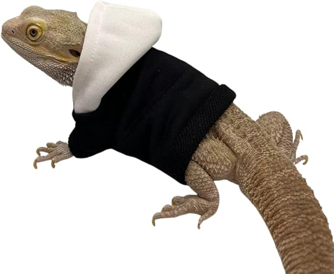 Bearded Dragons Hoodie - Handmade Adjustable Cotton Sweater Reptile Jacket Shirt for Skin Protection Small Animal Costume Apparel for Lizard Bearded Dragon Crested Gecko Chameleon (L, Black) WCDJOMOP