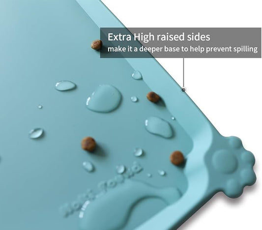 Hoki Found L Silicone Pet Food Mats Tray - Non Slip Pet Dog Cat Bowl Mats Placemat - Dog Pet Cat Feeding Mat - Waterproof Dog Cat Food Mats -Pet Water Mats for Carpet -Light Turquoise - PAWPICO