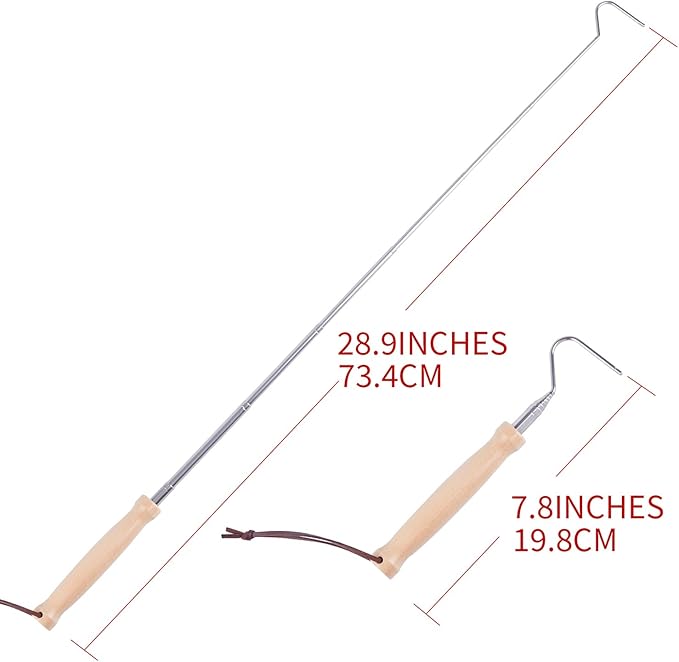 29 inches Collapsible Snake Hook,Telescopic Rods Designed with Ring Grooves,Sturdy Stainless Steel Hook,Snake Tool Hook,Wooden Handle BOVONVON