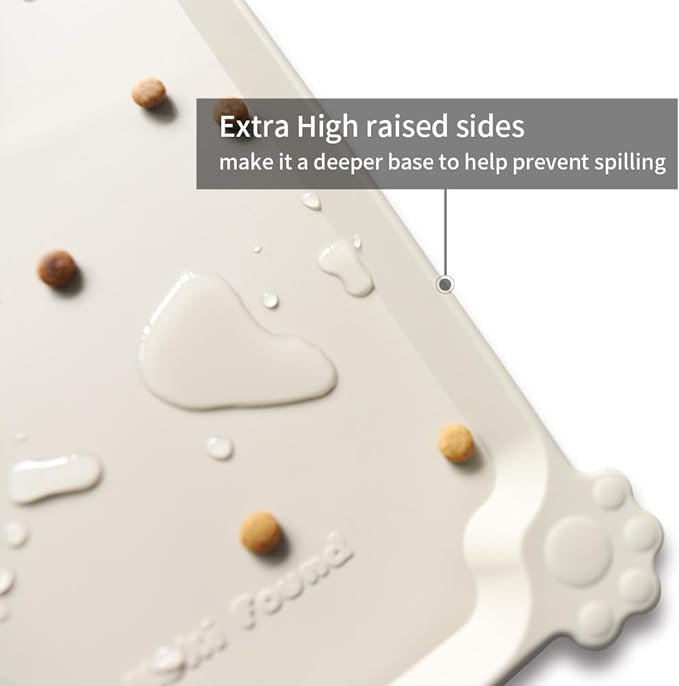 Hoki Found Large Silicone Pet Food Mats Tray - Non Slip Pet Dog Cat Bowl Mats Placemat - Dog Pet Cat Feeding Mat - Waterproof Dog Cat Food Mats -Pet Water Mats for Carpet -Cream Brown - PAWPICO