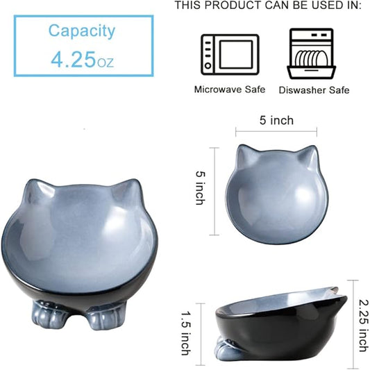 Nihow Ceramic Basic Cat Bowls: 5 Inch Cat Bowl for Food & Water - Food Grade Cat Dish for Small-Sized Cat - Microwave & Dishwasher Safe -Elegant Grey (4.25 OZ /1 PC) - PAWPICO