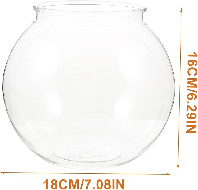 POPETPOP Plastic Fish Bowl Small Fish Tank: Transparent Small Aquarium Fish Bowls for Centerpieces Round Plastic Fish Bowl for Betta Fish Candy Party Favors, 7.07X7.07X6.29in POPETPOP