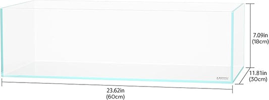 LANEDN 60S 7.9 Gal Shallow Aquarium Tank, Shallow Fish Tank, Rimless Low Iron Tank W23.6×D11.8×H7.1 in(60x30x18cm); 5mm Thickness Aquascape Fish Tank, Black Leveling Mat Included Landen