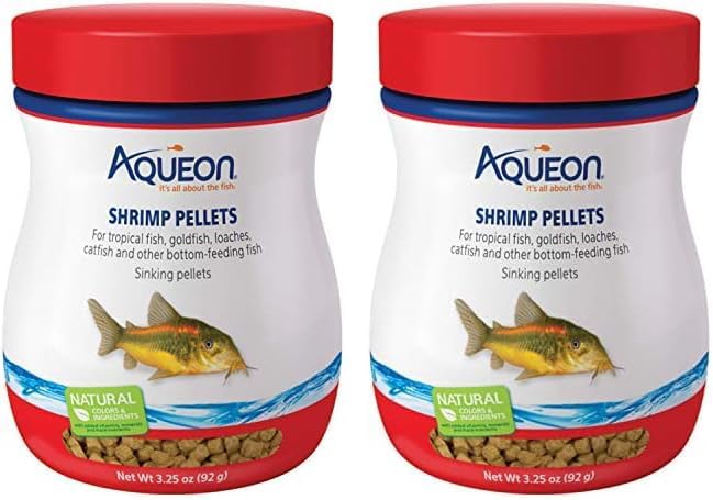 Aqueon Shrimp Pellets Sinking Food for Tropical Fish, Goldfish, Loaches, Catfish and Other Bottom Feeding Fish, 3.25 oz (Pack of 2) Aqueon