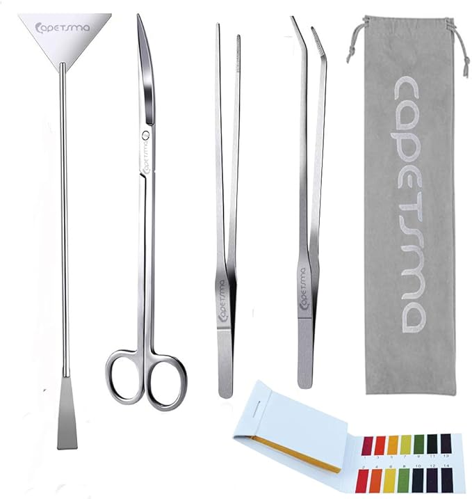 Capetsma Aquascape Tools, Long Stainless Steel Aquarium Plant Tools Aquarium Tweezers Scissors Spatula Tool Set Bonsai Kit Algae Scrapers Aquarium Cleaning Kit for Fish Tank Starter kit capetsma