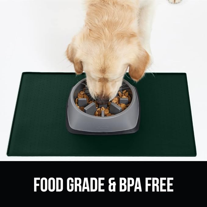 Gorilla Grip 100% Waterproof Raised Edge BPA Free Silicone Pet Feeding Mat, Dog Cat Food Mats Contain Spills Protects Floors, Placemats for Cats and Dogs Water Bowl, Pets Accessories 32x24 Green - PAWPICO
