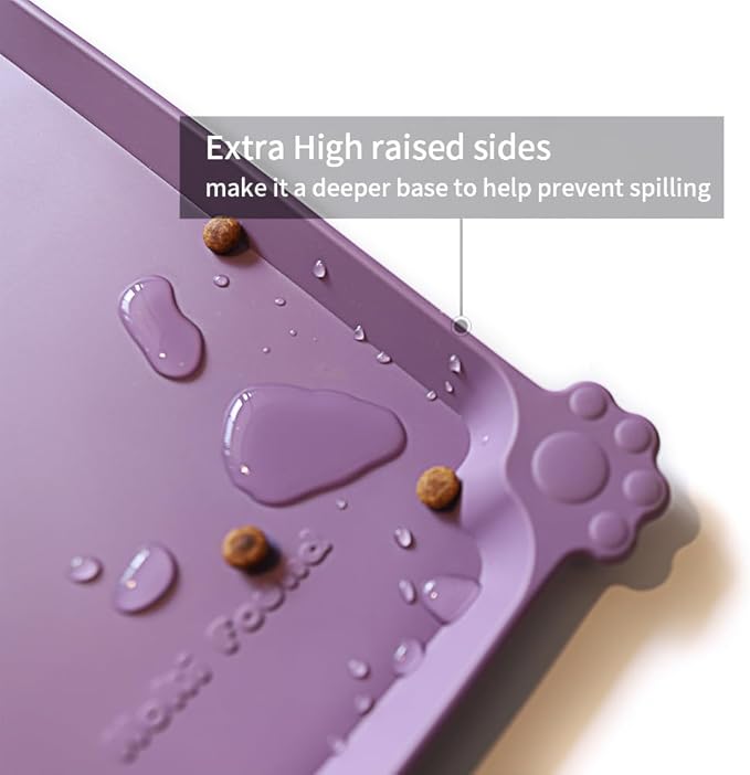 Hoki Found Large Silicone Pet Food Mats Tray with Higher Lips - Non Slip Pet Dog Cat Bowl Mats Placemat - Dog Pet Cat Feeding Mat - Waterproof Dog Cat Food Mats -Pet Water Mats for Floors -Amethyst - PAWPICO