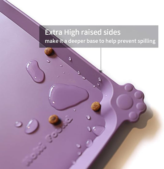Hoki Found X-Large Silicone Pet Food Mats Tray - Non Slip Pet Dog Cat Bowl Mats Placemat - Dog Pet Cat Feeding Mat - Waterproof Dog Cat Food Mats -Pet Water Mats for Carpet -Amethyst - PAWPICO