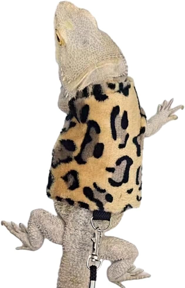 Lizard Clothes with Leash for Real Lizard,Bearded Dragon Harness and Leash Set,Leopard Gecko Costume,Reptile Hoodies Apparel for Skin Protection (Leopard) Anelekor