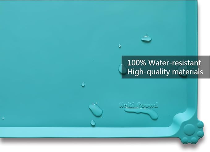 Hoki Found L Silicone Pet Food Mats Tray - Non Slip Pet Dog Cat Bowl Mats Placemat - Dog Pet Cat Feeding Mat - Waterproof Dog Cat Food Mats -Pet Water Mats for Floors -Teal - PAWPICO