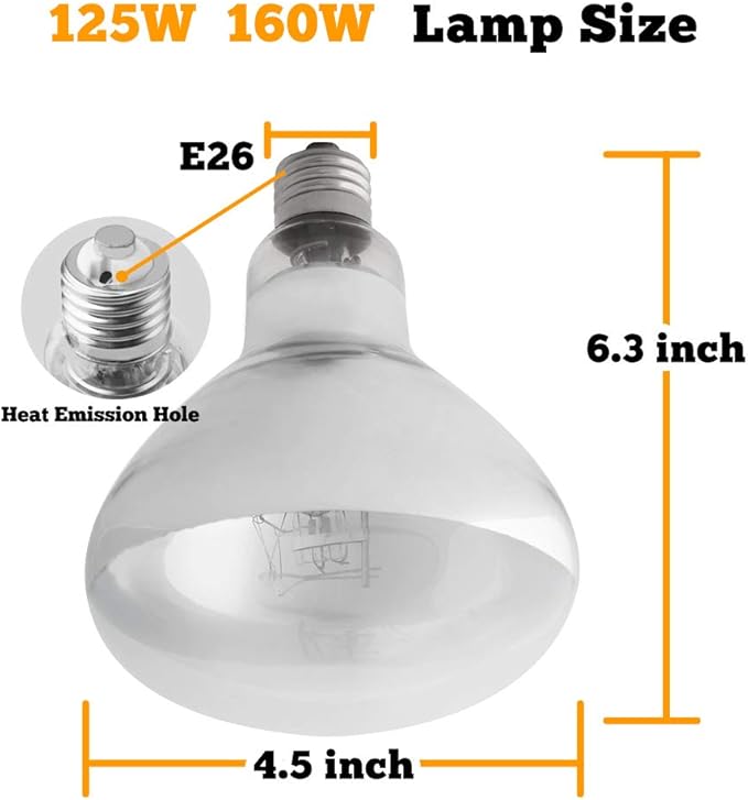 UVA UVB Sun Lamp High Intensity Self-Ballasted Heat Basking Lamp/Light/Bulb for Reptile and Amphibian (125W) TEKIZOO