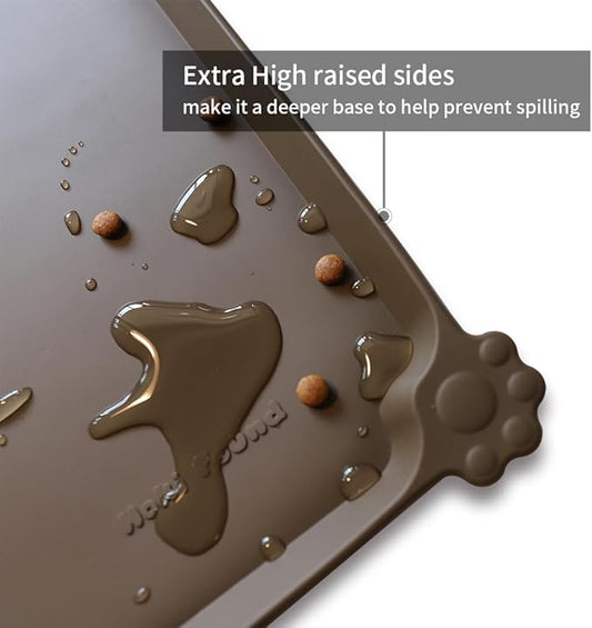Hoki Found X-Large Silicone Pet Food Mats Tray - Non Slip Pet Dog Cat Bowl Mats Placemat - Dog Pet Cat Feeding Mat - Waterproof Dog Cat Food Mats -Pet Water Mats for Carpet - Coffee - PAWPICO