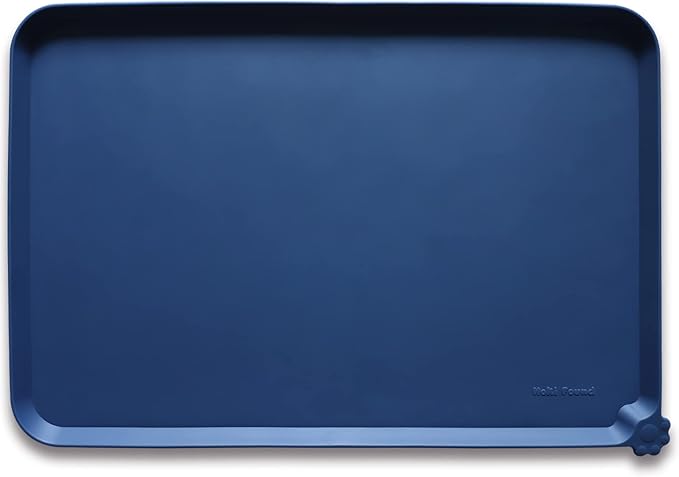 Hoki Found XX-Large Silicone Pet Food Mats Tray - Non Slip Pet Dog Cat Bowl Mats Placemat -Waterproof Dog Cat Food Mats - Dog Pet Cat Feeding Mat - Pet Water Mats for Carpet -Indigo Ink … - PAWPICO