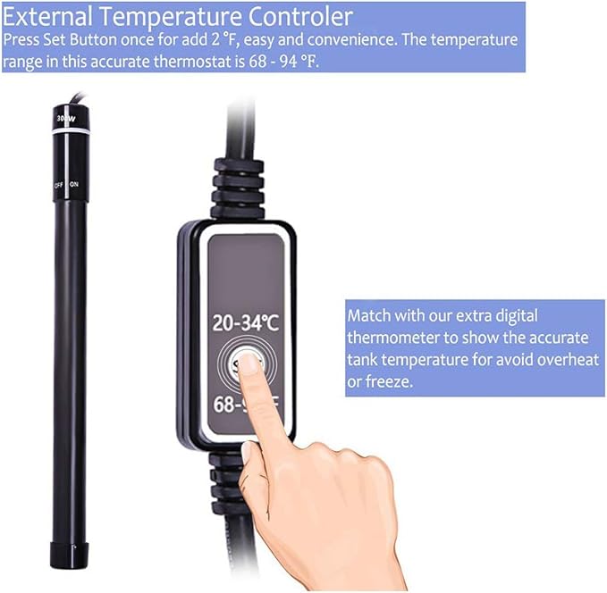 MQ Titanium Alloy 500W Aquarium Heater for Salt and Fresh Water, Digital LED Display Submersible Heater with External Thermostat Controller, for Fish Tank 70-80 Gallon MQ