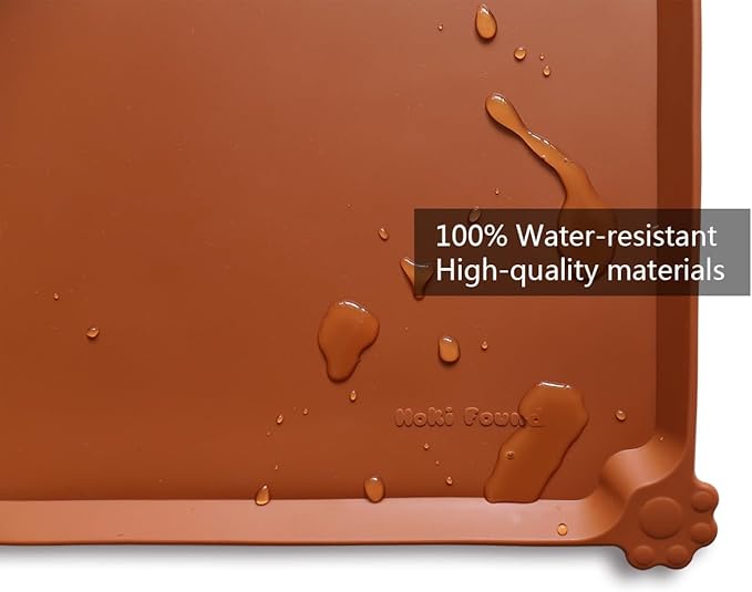 Hoki Found L Silicone Pet Food Mats Tray - Non Slip Pet Dog Cat Bowl Mats Placemat - Dog Pet Cat Feeding Mat - Waterproof Dog Cat Food Mats -Pet Water Mats for Carpet -Caramel - PAWPICO