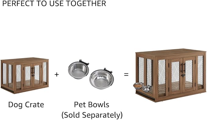unipaws Furniture Dog Crate with Tray for Medium Dogs, Indoor Aesthetic Puppy Kennel Pet House Dog Cage with Door, Modern Decorative Wood Pretty Cute Fancy End Side Table Nightstand, Walmut - PAWPICO