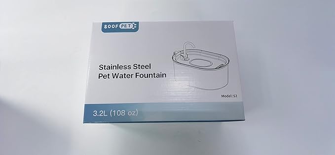 SOOFPET Cat Water Fountain: with 6pcs Carbon Filter + 3pcs Sponge - 108oz/3,2L Pet Water Fountain Stainless Steel - Cat Fountains for Drinking with Quiet Pump Dishwasher Safe Design Faucet-Shaped - PAWPICO