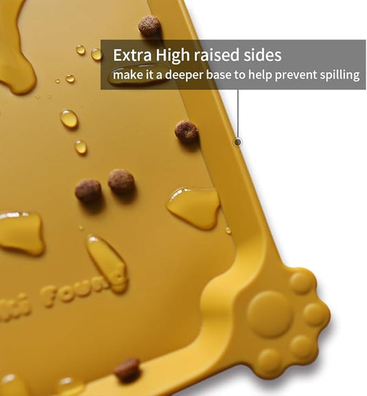 Hoki Found Large Silicone Pet Food Mats Tray - Non Slip Pet Dog Cat Bowl Mats Placemat - Dog Pet Cat Feeding Mat - Waterproof Dog Cat Food Mats -Pet Water Mats for Carpet - Honey - PAWPICO