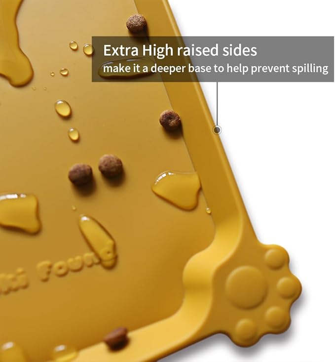 Hoki Found L Silicone Pet Food Mats Tray - Non Slip Pet Dog Cat Bowl Mats Placemat - Dog Pet Cat Feeding Mat - Waterproof Dog Cat Food Mats -Pet Water Mats for Carpet -Honey - PAWPICO