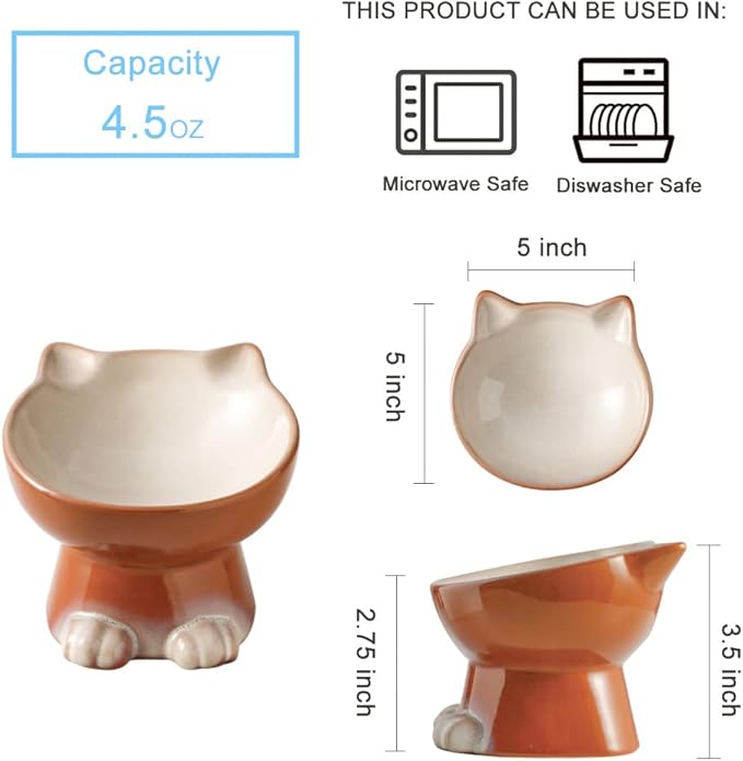 Nihow Elevated Cat/Dog Bowls: 5 Inch Ceramic Raised Cat Food & Water Bowl Set for Protecting Pet's Spine - Feeding & Watering Supplies for Pets - Elegant Brown (4.5 OZ /1 PC) - PAWPICO