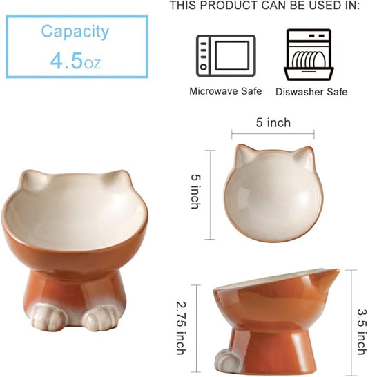 Nihow Elevated Cat/Dog Bowls: 5 Inch Ceramic Raised Cat Food & Water Bowl Set for Protecting Pet's Spine - Feeding & Watering Supplies for Pets - Elegant Brown (4.5 OZ /1 PC) - PAWPICO