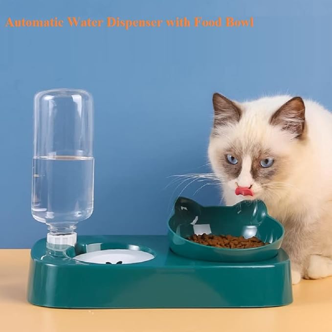 Pet Food Bowl and Water Bottle Set, Double Cat Dog Food Bowl with Automatic Gravity Water Dispenser Bottle, Detachable Tilted Raised Food Bowl for Small Medium Size Puppy Pet Dogs Cats (Blue) - PAWPICO