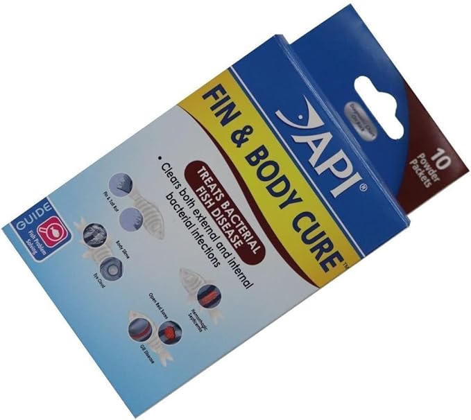 API 2 Pack of Fin and Body Cure Freshwater Fish Medication Powder for Treatment of Bacterial Diseases, Treats Body Slime, Eye Cloud, Fin and Tail Rot, and Gill Disease (10-Count) (2 items) API