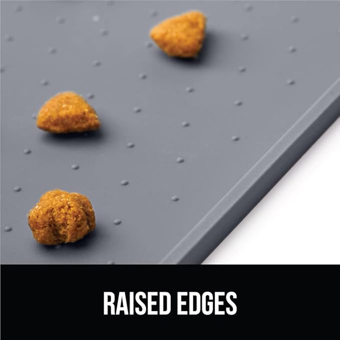 Gorilla Grip 100% Waterproof Raised Edge BPA Free Silicone Pet Feeding Mat, Dog Cat Food Mats Contain Spills Protects Floors, Placemats for Cats and Dogs Water Bowl, Pets Accessories 18.5x11.5 Gray - PAWPICO