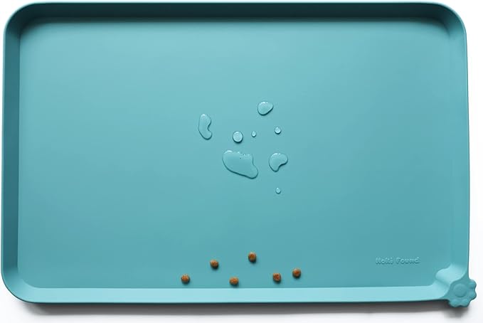 Hoki Found L Silicone Pet Food Mats Tray - Non Slip Pet Dog Cat Bowl Mats Placemat - Dog Pet Cat Feeding Mat - Waterproof Dog Cat Food Mats -Pet Water Mats for Carpet -Glacier - PAWPICO