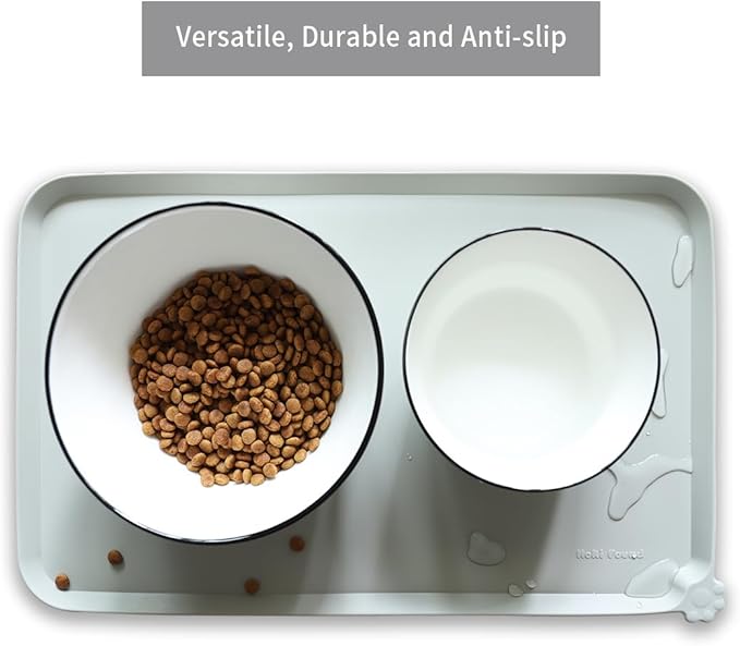 Hoki Found Silicone Pet Food Mats Tray - High-Lips Pet Dog Cat Bowl Mats - Dog Pet Cat Feeding Mat - Waterproof Dog Cat Food Mats -Pet Water Mats for Floors - Battleship - PAWPICO