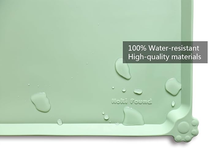 Hoki Found X-Large Silicone Pet Food Mats Tray - Non Slip Pet Dog Cat Bowl Mats Placemat - Dog Pet Cat Feeding Mat - Waterproof Dog Cat Food Mats -Pet Water Mats for Carpet - Jade - PAWPICO