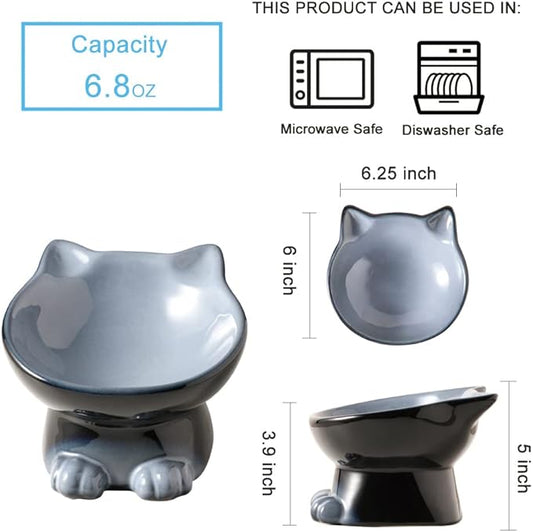 Nihow Elevated Cat/Dog Bowls: 6.25 Inch Ceramic Raised Cat Food & Water Bowl Set for Protecting Pet's Spine - Feeding & Watering Supplies for Cat/Small Size Dog - Elegant Gray (6.8 OZ /1 PC) - PAWPICO