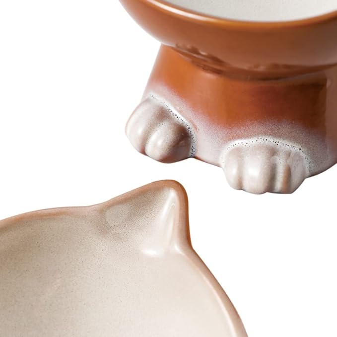 Nihow Elevated Cat/Dog Bowls: 6.25 Inch Ceramic Raised Cat Food & Water Bowl Set for Protecting Pet's Spine - Feeding & Watering Supplies for Cat/Small Size Dog - Elegant Brown (6.8 OZ /1 PC) - PAWPICO